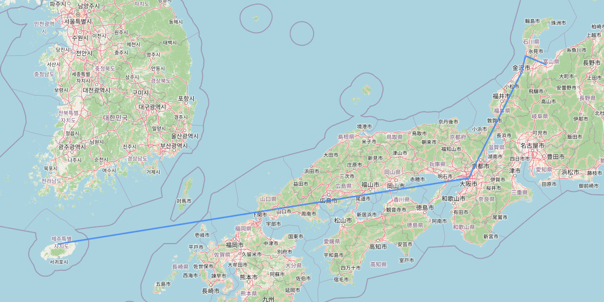Route map for Korea / Japan